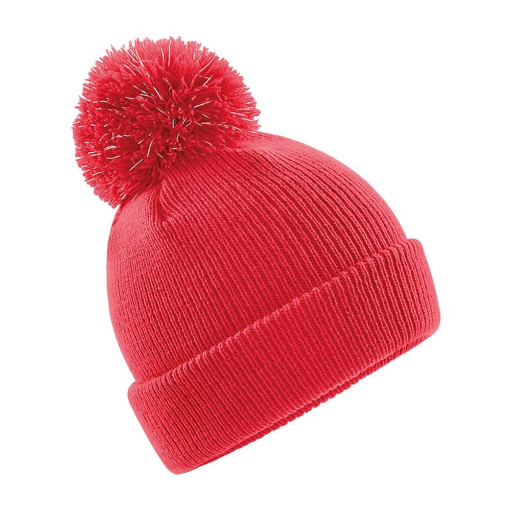 Beechfield Kids Reflective Bobble Beanie / Bright Red